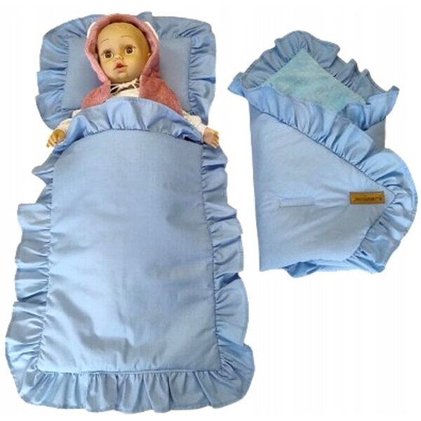 Biancheria da letto completa per bambole con volant, Jackmar blu - lussuoso set per bambini