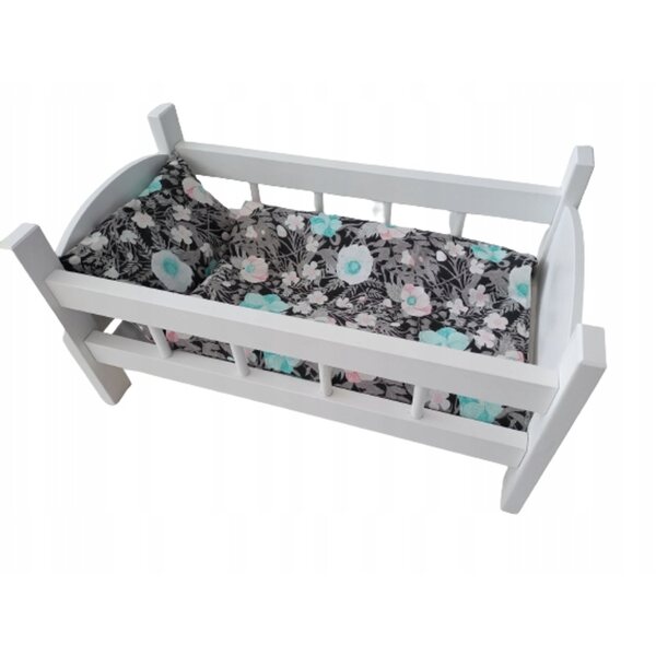 Lettino in legno per bambole con set biancheria 3 pezzi, alto 27 cm, bianco