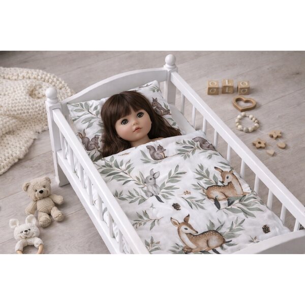 Premium-Bettwäsche für Leśna Polanka-Puppen – Ecru-Beige, hochwertige Baumwolle
