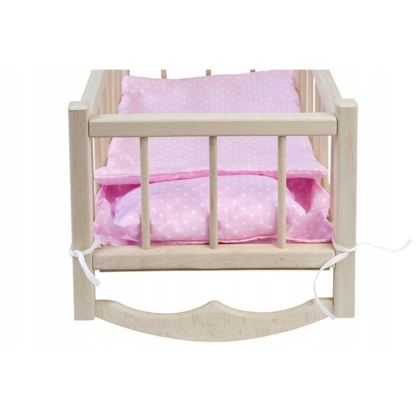 Holzbett für Puppen mit umweltfreundlichem rosa Leinen, 3 Stück, 48 x 27,5 x 26 cm
