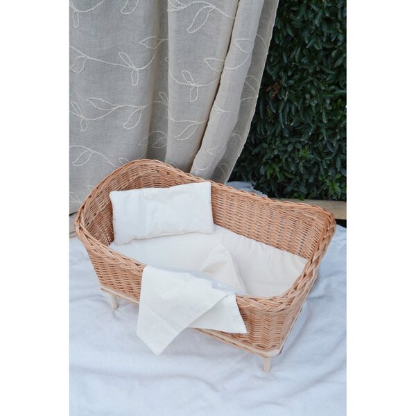Letto in vimini naturale ecrù per bambole, grande, fatto a mano, perfetto per la cameretta dei bambini
