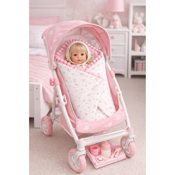 Becik für Puppe 40-45 cm mit rosa Stoffband - Pracownia Krawiecka OLO