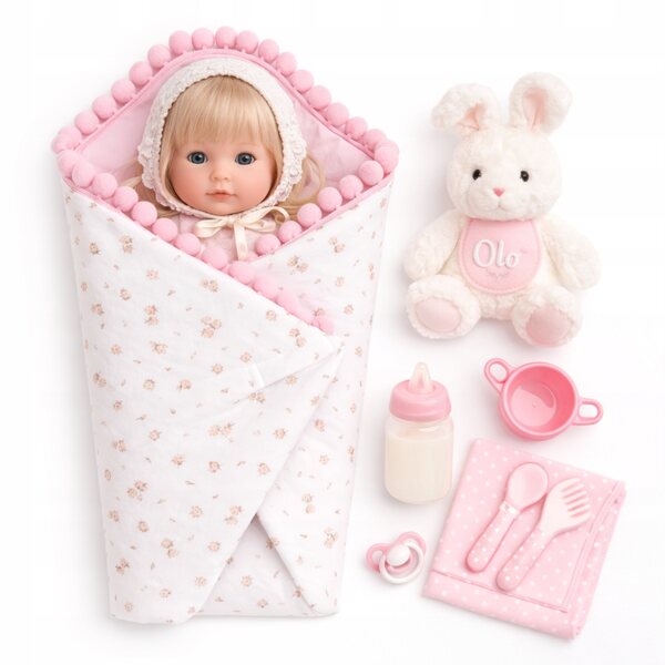 Becik für Puppe 40-45 cm mit rosa Stoffband - Pracownia Krawiecka OLO