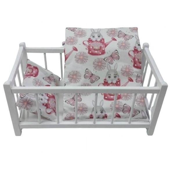 Lettino in legno bianco per bambole con biancheria in cotone 100% a scelta