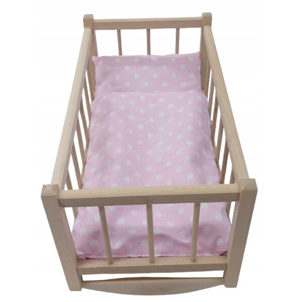 Holzwiege für Puppen mit 3-teiligem Bettwäscheset aus 100 % Baumwolle