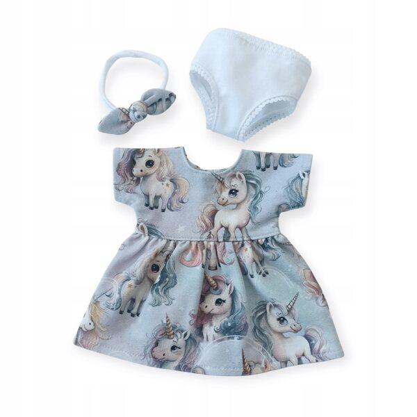 Kleid für 34–38 cm große Puppen mit buntem Einhornmuster, sicher und bequem