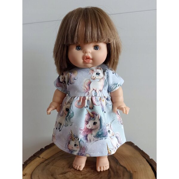 Kleid für 34–38 cm große Puppen mit buntem Einhornmuster, sicher und bequem
