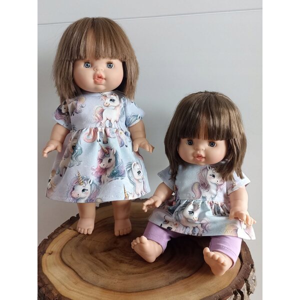 Kleid für 34–38 cm große Puppen mit buntem Einhornmuster, sicher und bequem