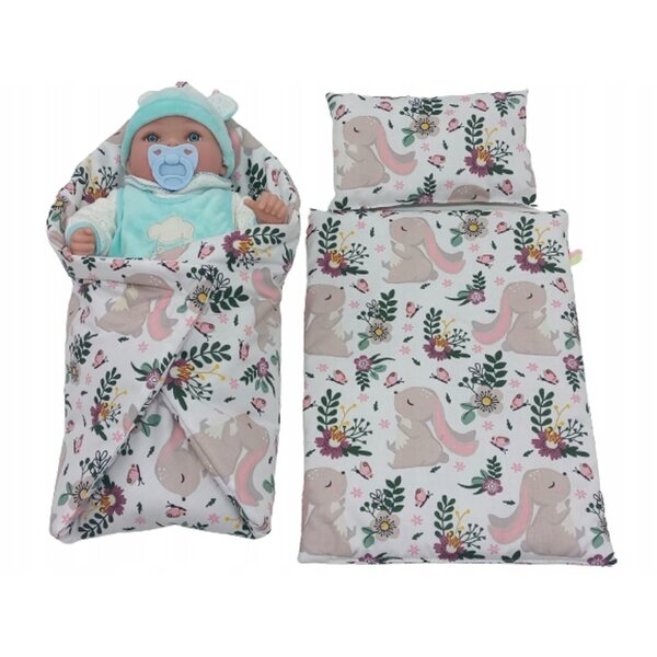 Komplettes Puppenbettwäscheset mit Bettdecke, Kissen und Wendesack