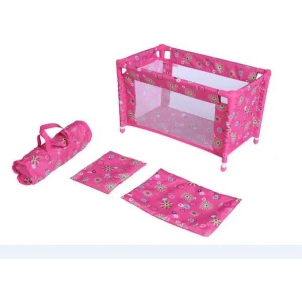 Teddies-Puppenbett mit farbiger Tasche, Kissen und Decke