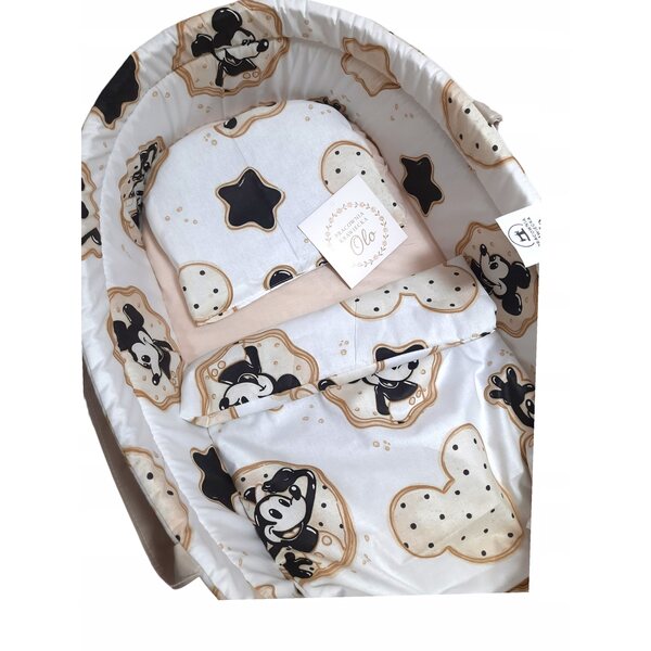 Hochwertiges Mickey-Mouse-Bettwäsche- und Wickeltischset für 40–45 cm große Puppen, handgenäht