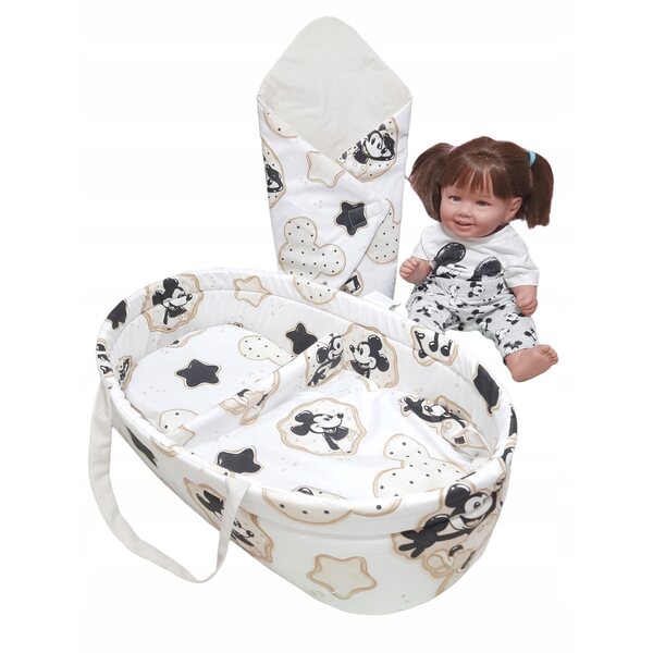 Hochwertiges Mickey-Mouse-Bettwäsche- und Wickeltischset für 40–45 cm große Puppen, handgenäht