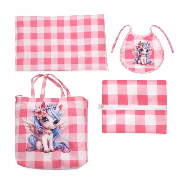Komplettes Puppenset mit Organizer-Tasche, Lätzchen und rosa Zubehör