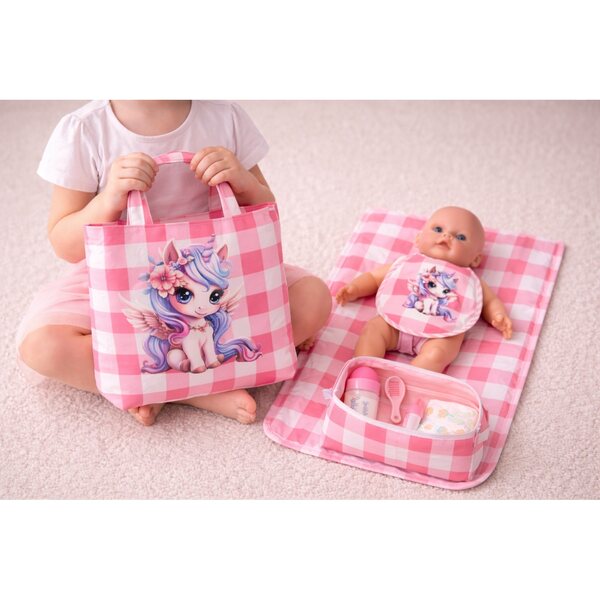 Set Completo per Bambole con Borsa Organizer, Bavaglino e Accessori Rosa