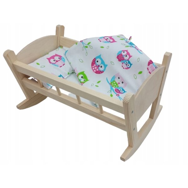 Culla per bambole in legno con biancheria da letto in 3 pezzi, cucita a mano, 50 cm
