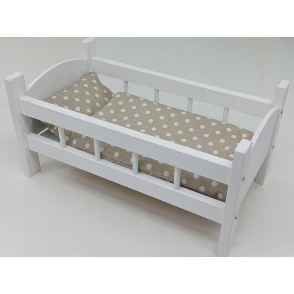 Letto in Legno Bianco per Bambole con Completo Biancheria 3 Pezzi