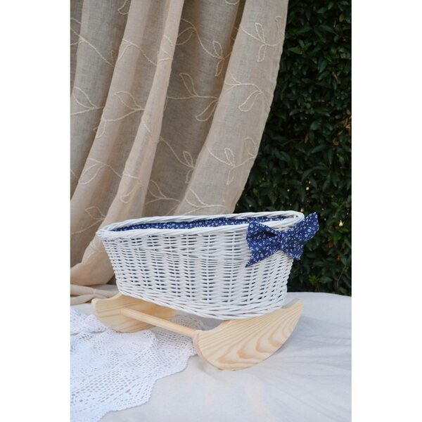 Witte rieten wieg voor poppen met 100% katoenen hoes - Little Cottage