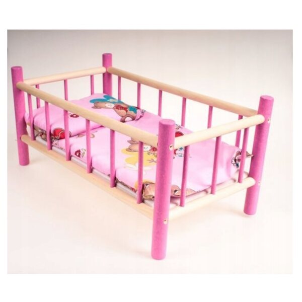 Klappbares Holzbett mit Bettwäsche für Galdrew-Puppen, 57 x 34 x 26 cm