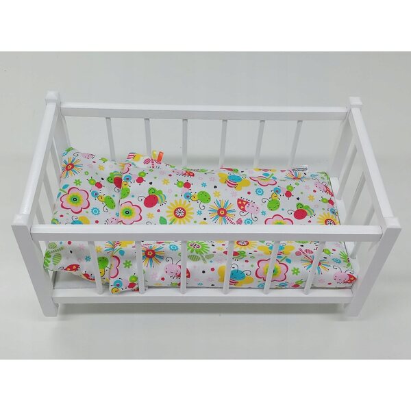 Letto in Legno Bianco per Bambole con Set di Biancheria in Cotone 100%