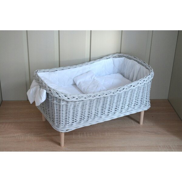 Letto in vimini per bambole con biancheria e materasso, per bambole fino a 55 cm