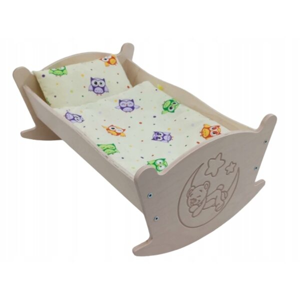 Culla per bambola incisa con biancheria da letto 52,5x37x24,5 cm, cotone cucito a mano