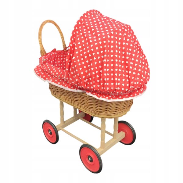 Culla per bambole in legno e vimini con biancheria colorata 55 cm