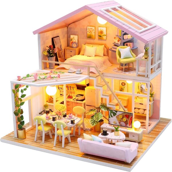 Casa delle bambole in legno fai da te Jokapy, kit miniatura decorativo 22x19,5x17,5cm