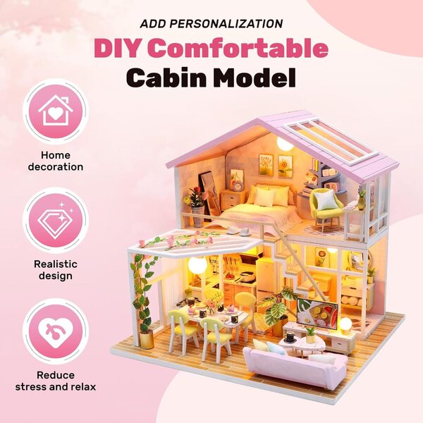 Casa delle bambole in legno fai da te Jokapy, kit miniatura decorativo 22x19,5x17,5cm