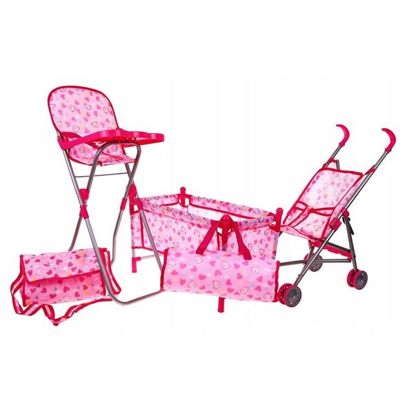 Set Accessori per Bambole con Lettino, Passeggino e Seggiolone Ramiz per Bambini 3+
