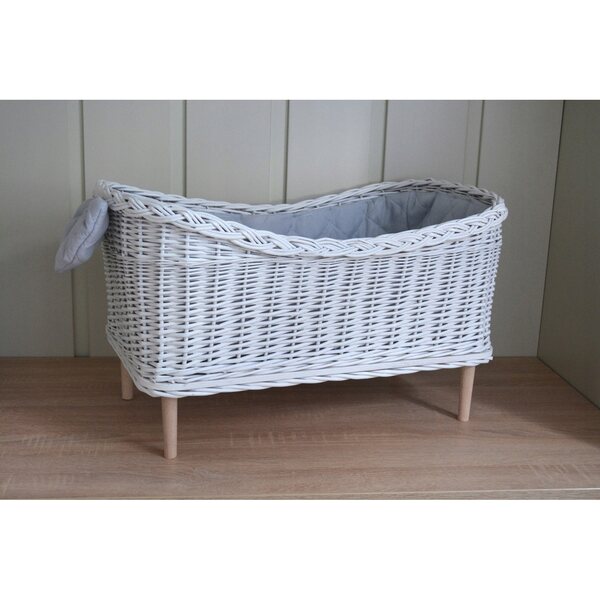 Lettino in vimini bianco per bambole fino a 55 cm con biancheria e materasso