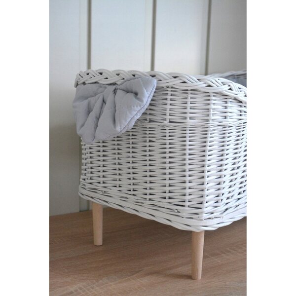 Lettino in vimini bianco per bambole fino a 55 cm con biancheria e materasso
