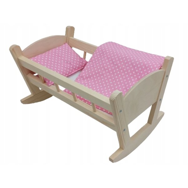 Große Holzwiege mit Bettwäscheset für Puppen – 3 Elemente, 50 cm