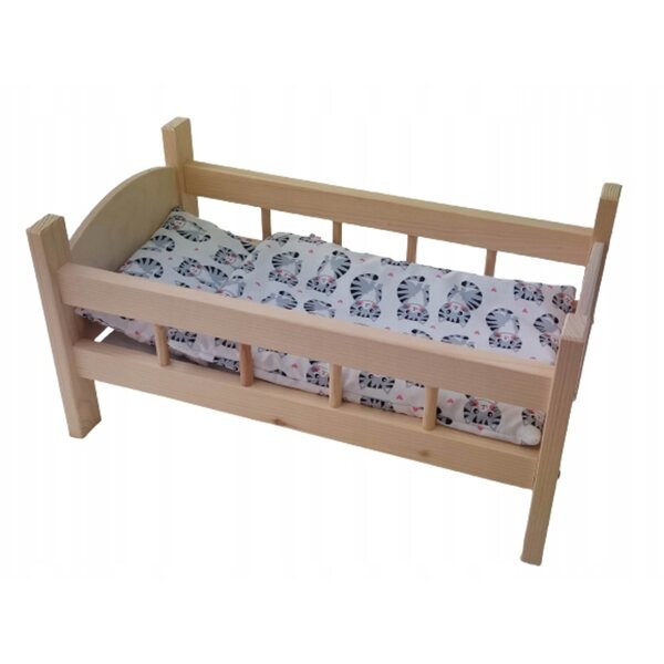 Großes Puppenbett aus Holz mit kompletter Baumwollwäsche