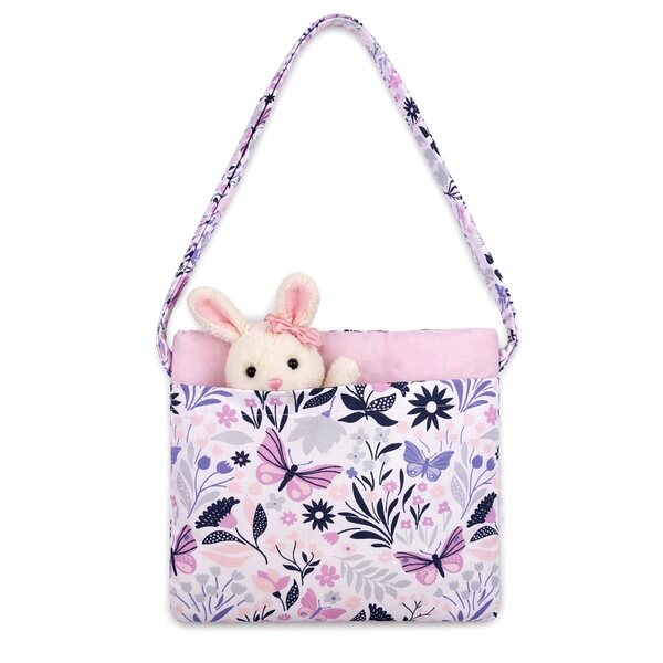 Handgefertigtes Set für Puppen 40-45 cm: Schlafsack und Tasche mit Blumen