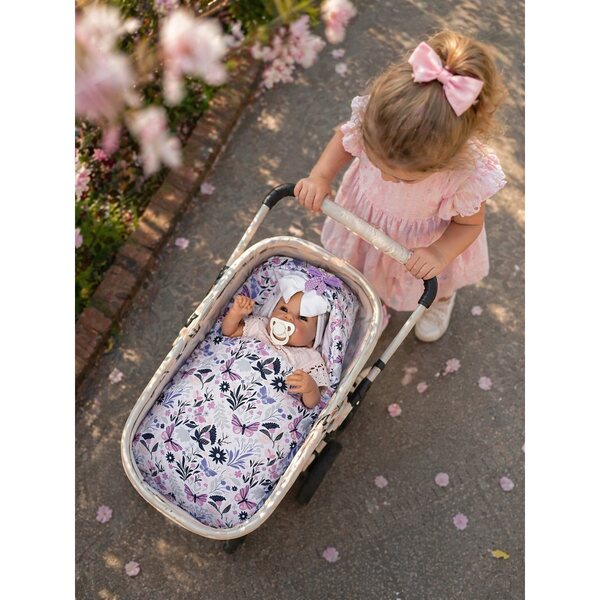 Handgefertigtes Set für Puppen 40-45 cm: Schlafsack und Tasche mit Blumen