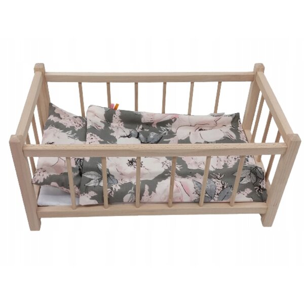Letto in Legno per Bambole con Completo Biancheria Doppia Faccia in Cotone