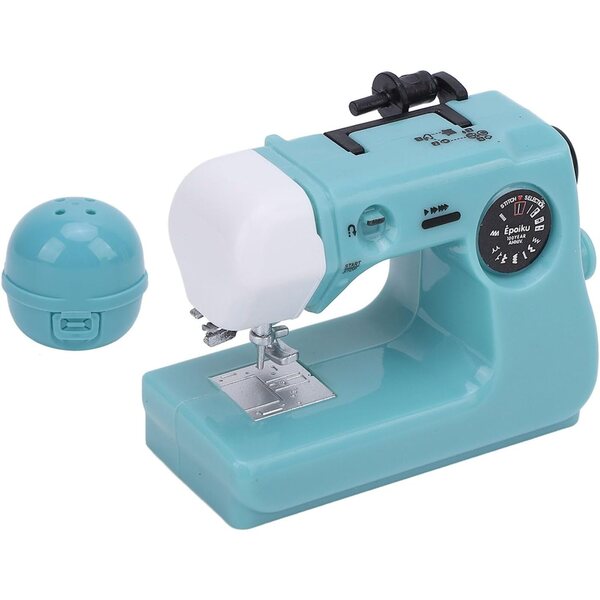 Kleine blaue Miniatur-Nähmaschine für Dekorationen und Sammlungen