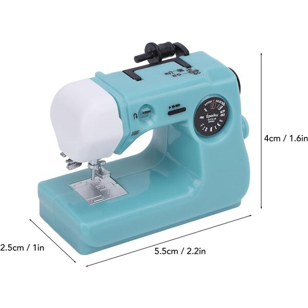 Kleine blaue Miniatur-Nähmaschine für Dekorationen und Sammlungen