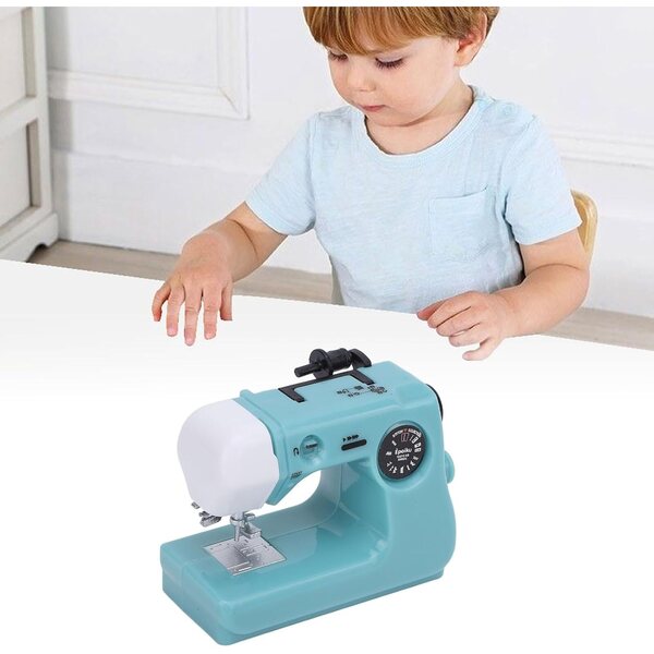 Kleine blaue Miniatur-Nähmaschine für Dekorationen und Sammlungen