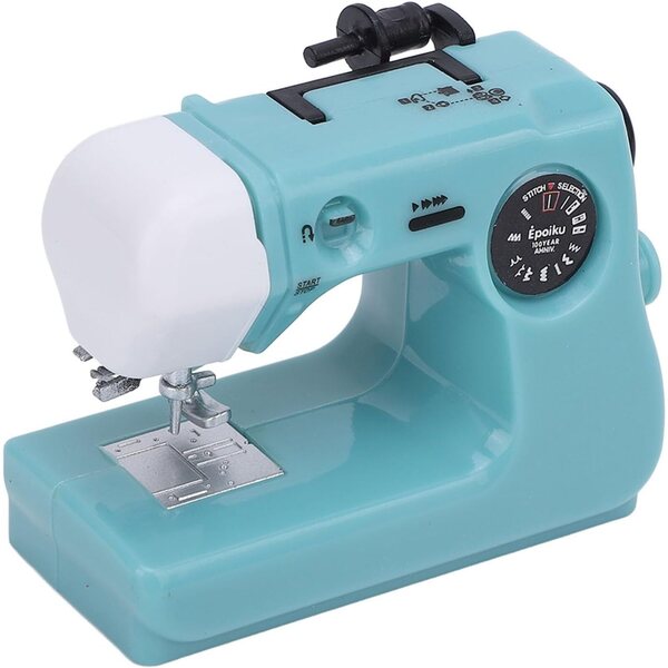 Kleine blaue Miniatur-Nähmaschine für Dekorationen und Sammlungen