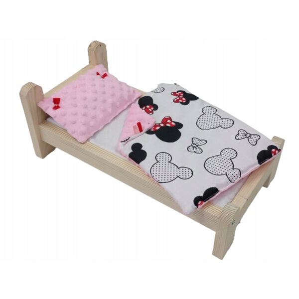 Letto in Legno per Bambole con Set Completo di Biancheria Minky e Cotone