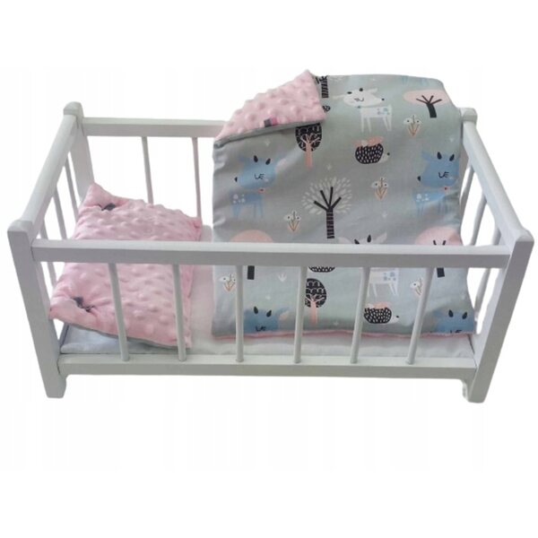 Letto in legno bianco per bambole con completo lenzuola 3 pezzi, 12 mesi+