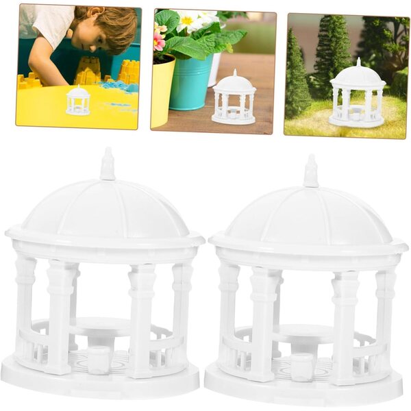 2 pezzi Statuette Padiglione in ABS per Decorazione Paesaggistica e Bonsai 6x4,8cm