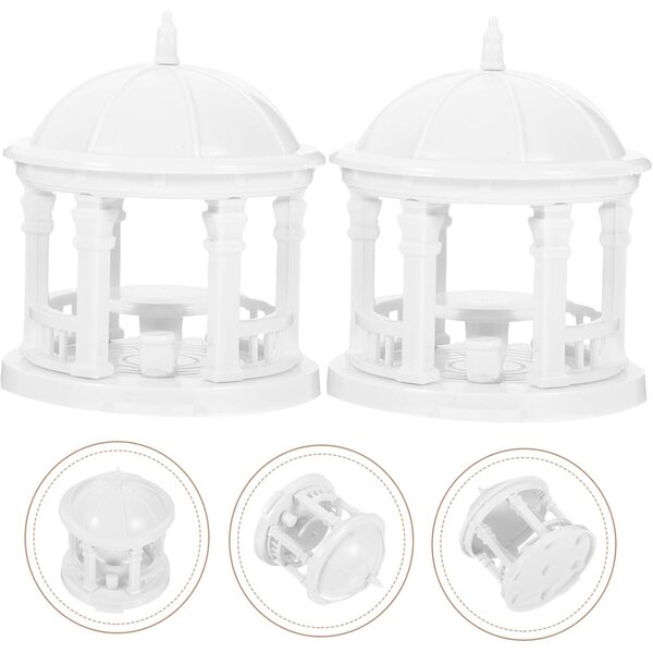 2 pezzi Statuette Padiglione in ABS per Decorazione Paesaggistica e Bonsai 6x4,8cm