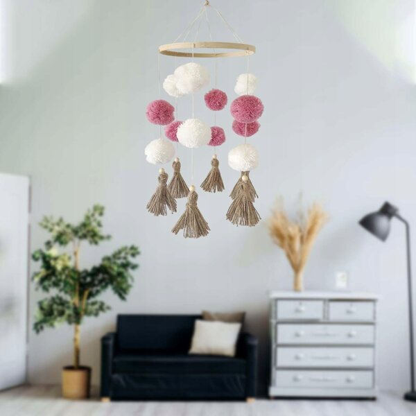 Lettino per neonati stile nordico bianco e rosa con decorazione in legno