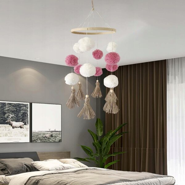 Lettino per neonati stile nordico bianco e rosa con decorazione in legno