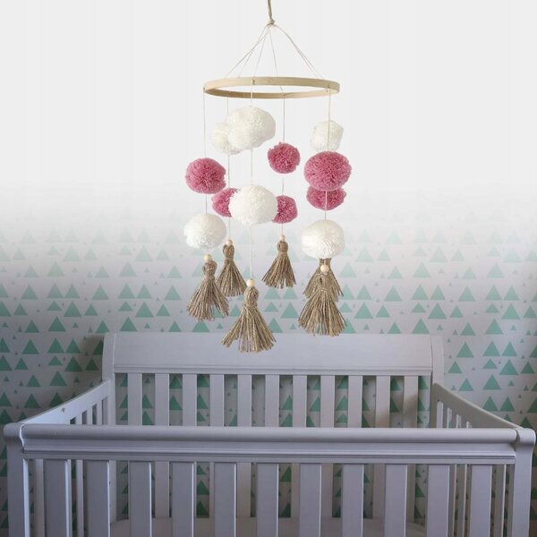 Lettino per neonati stile nordico bianco e rosa con decorazione in legno