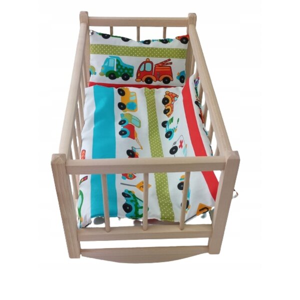 Puppenbett aus Holz mit 3-teiliger Bettwäsche für Babys