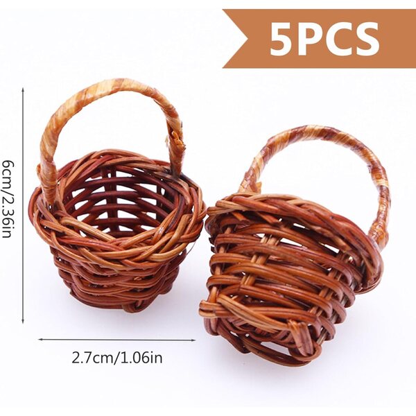 Set 5 Mini Cesti in Rattan con Manico per Decorazioni, Gioco e Picnic