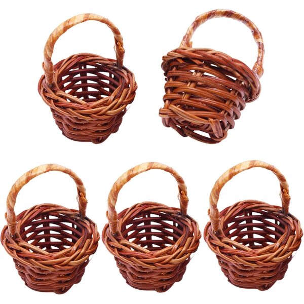 Set 5 Mini Cesti in Rattan con Manico per Decorazioni, Gioco e Picnic